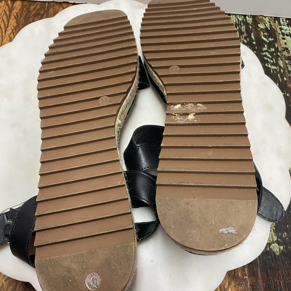 a.n.a Emily Black GenZ Wedge Sandals Espadrilles Platform Leather Size 11